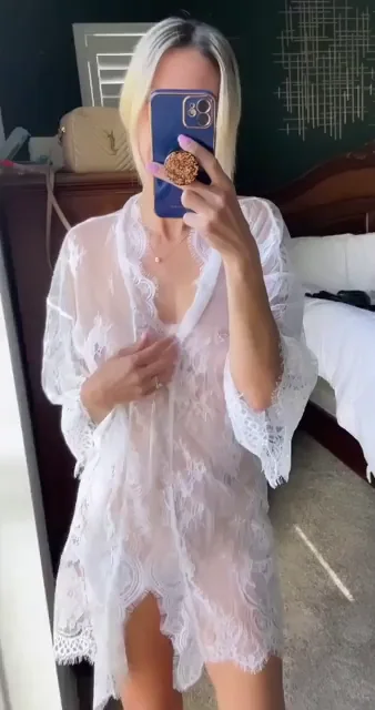Morning Wake-Up Tease in Sheer Lace Robe