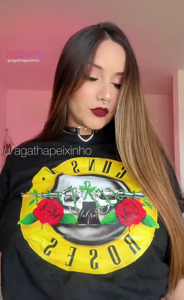 🔥 Pierced Nipples Tease in Guns N' Roses Tee 😈