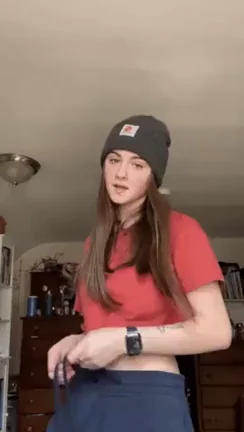 🔥 Mystery Brunette Babe Teases in Beanie & Red Crop Top 💋 Who's This Slut?