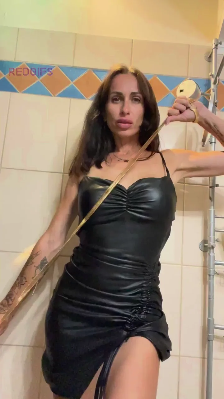Busted MILF's Steamy Leather Tease in the Slammer Shower