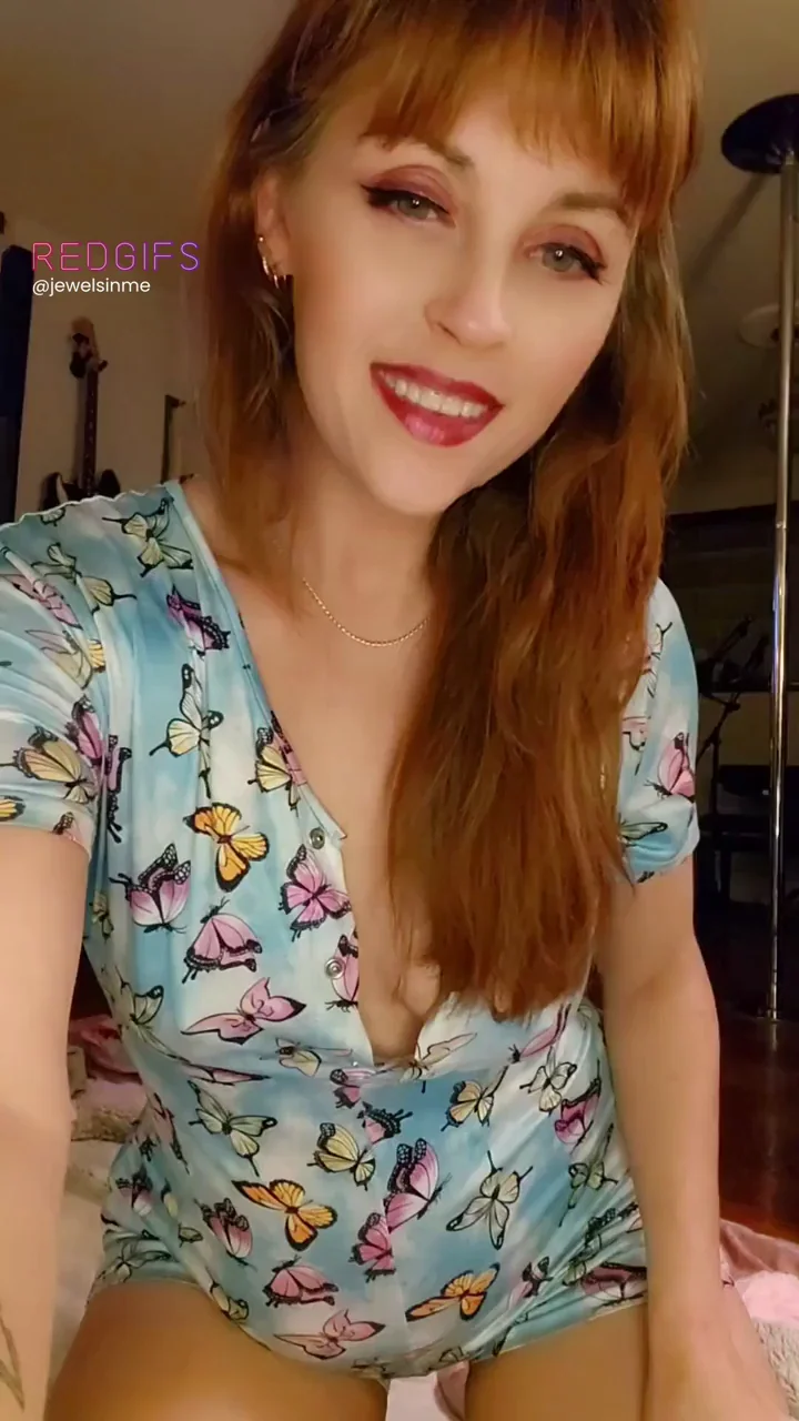 Redhead Tease Starts Simple: Butterfly Dress to Bare Booty Reveal Hehe
