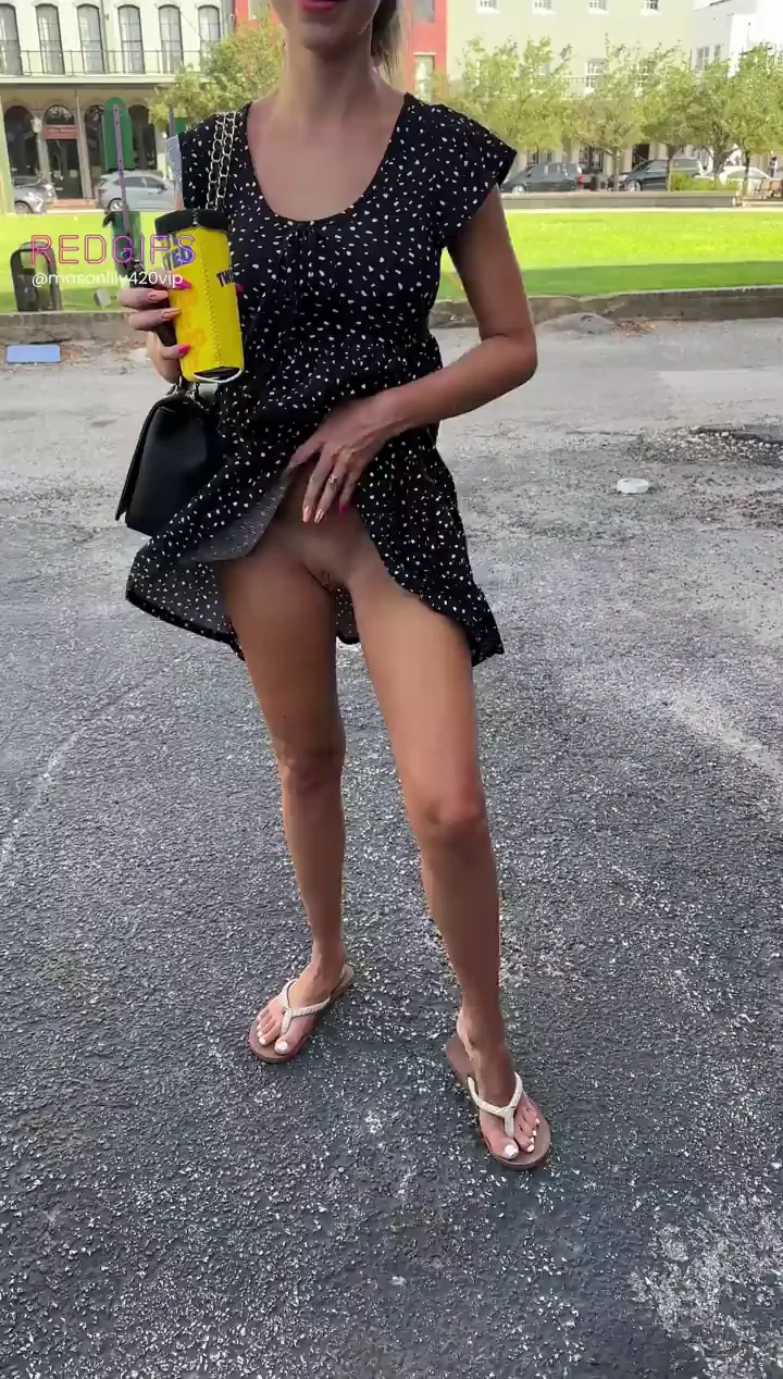 Sundress Slut Flashes Pussy in Public 🚀💦 No Panties Thrill!