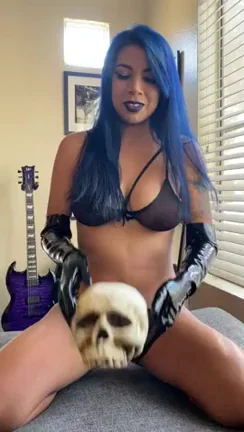 🔥26[F] Neon-Haired Slut Cradles Skull Teasing Your Cock💀💙