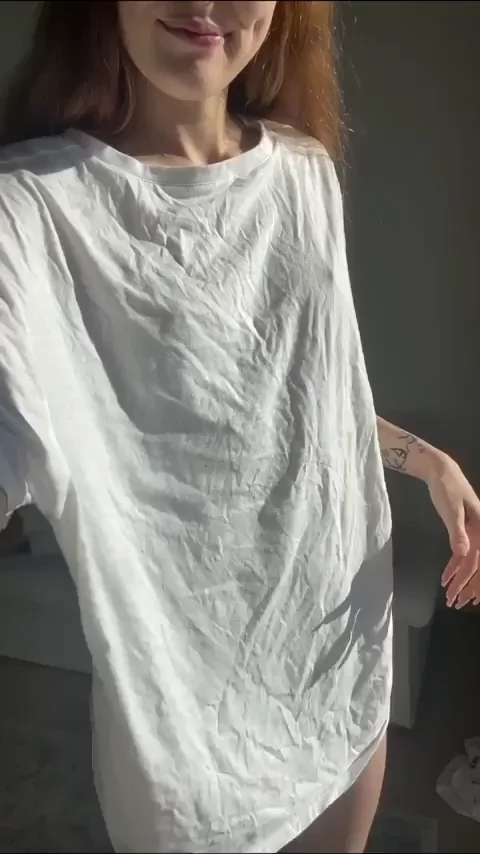 Petite Redhead Tease: Oversized Shirt Hiding Tiny Tits & Juicy Bare Pussy 😈🔥