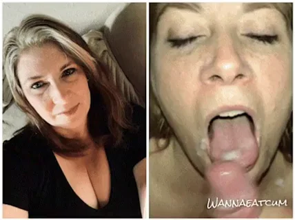 Sexy milf before and after sucking cock