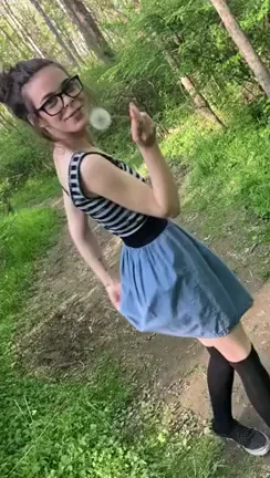 Cute Nerdy Slut Flashes Pussy in the Woods
