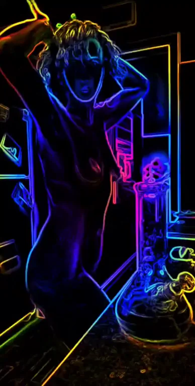 Neon Reefer Slut Hits the Bong Bare and Wild