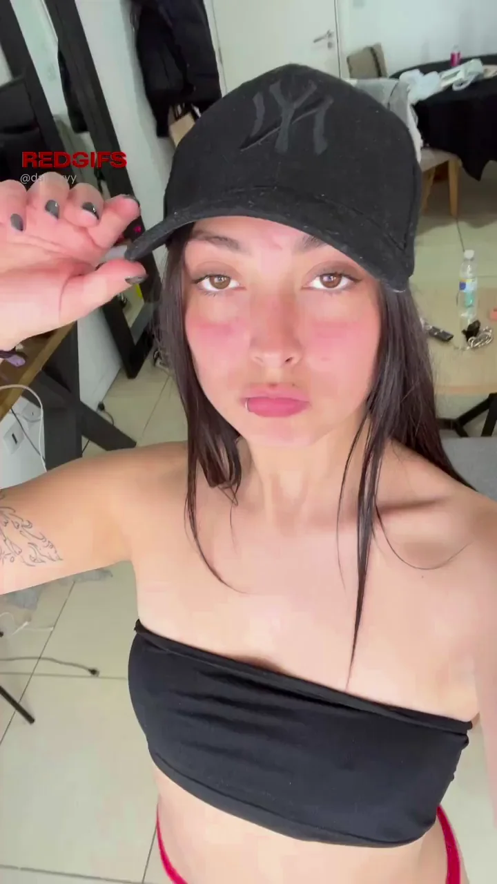 18yo Slut Rocks NY Hat While Flashing Massive Tits