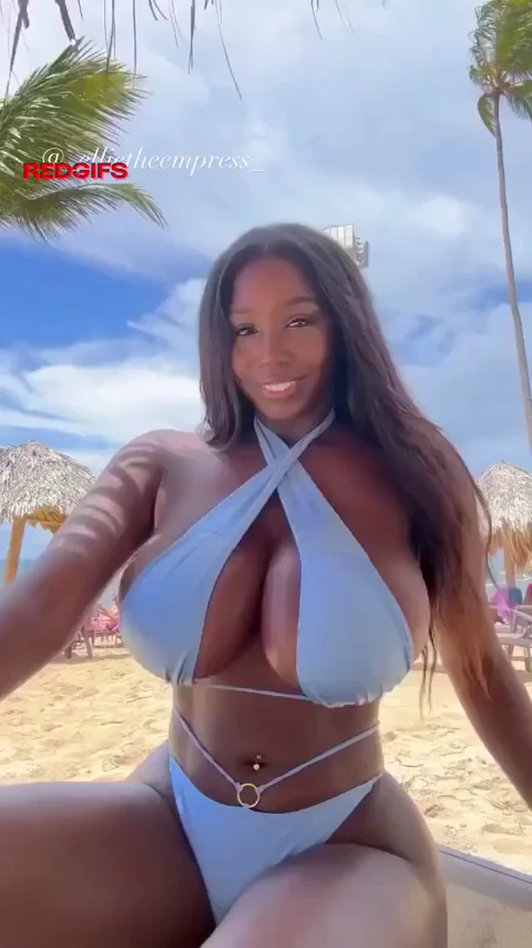 Capital Knockers: Ebony Bikini Babe's Massive Jugs 🍈🍈🏖️