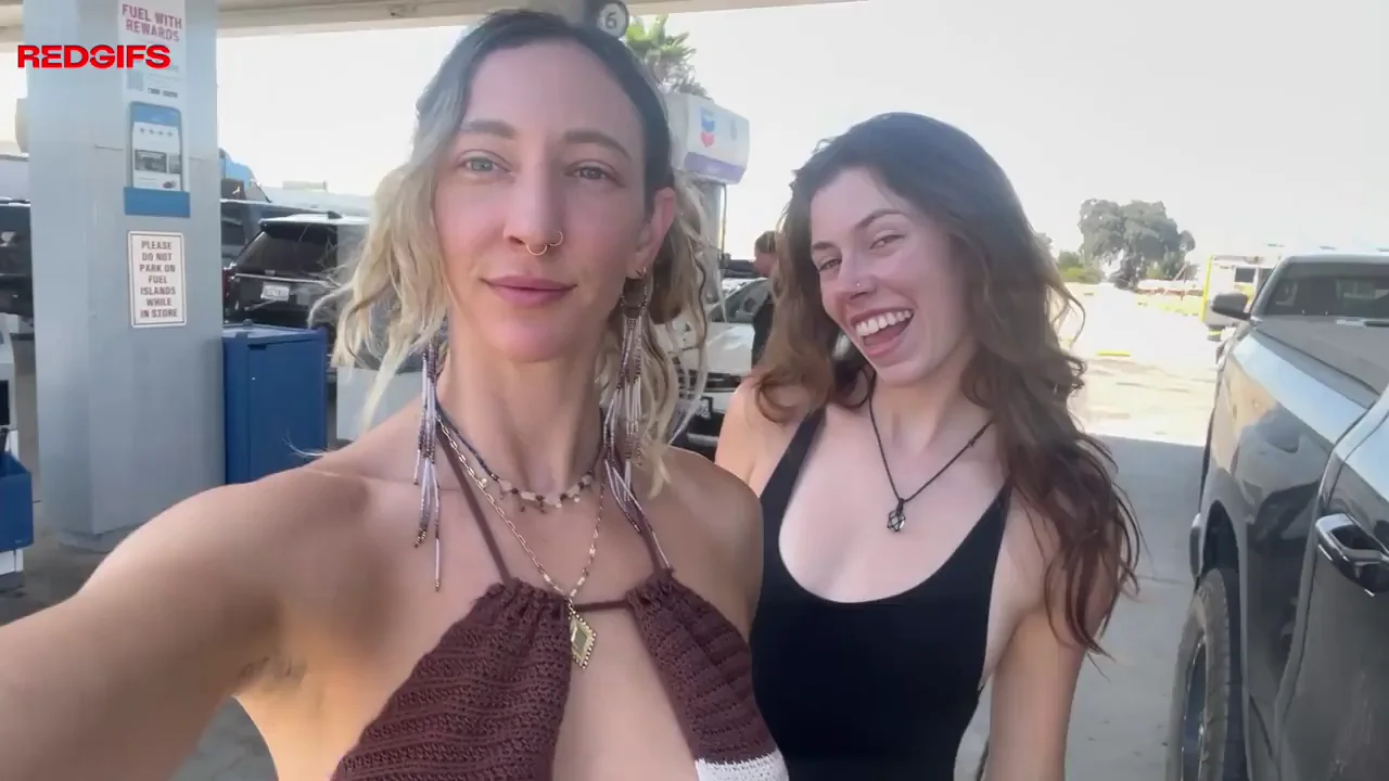 😈 Gas Station Titties: Slutty GF Duo Flashes Tiny Nips to Beat Gas Price Blues 💦⛽