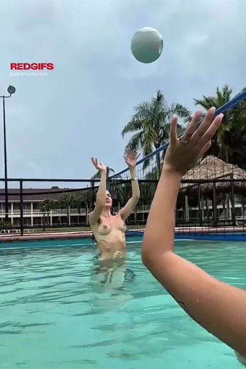 We’re practicing our pool volleyball