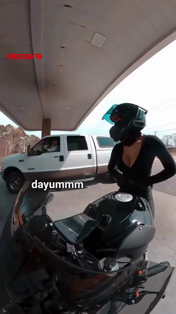 Damn Girl! 🏍️🔥 Biker Babe with Massive Tits Spilling Out 😍