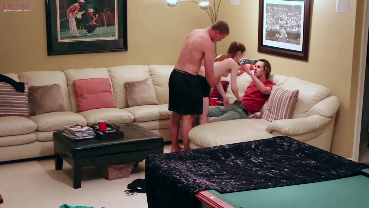 🔥 First MFM Threesome: PAWG Wife Slurps Two Cocks on Couch 💦🍆🍆