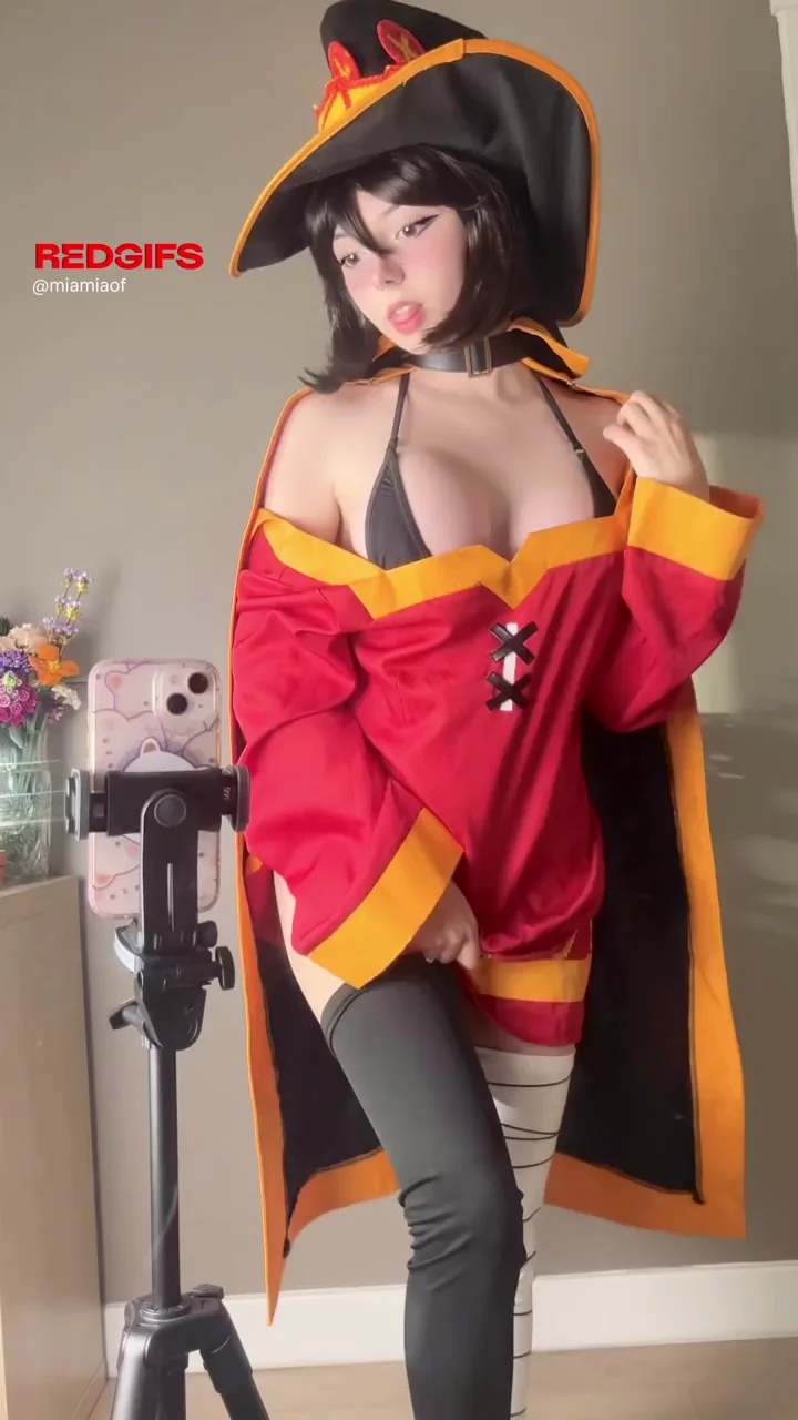 Miamiaxof's Slutty Megumin Cosplay: Petite Ahegao Tease with Perky Tits Out