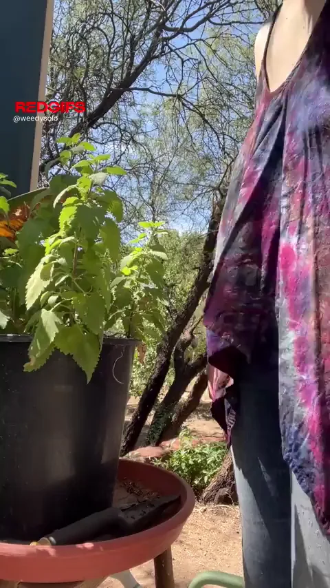 Yard work is more fun when I'm braless