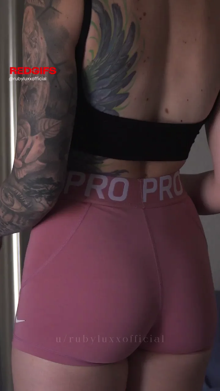 Gym Rat Slut Strips Off Tight Yoga Shorts and Shows Off Inked Ass