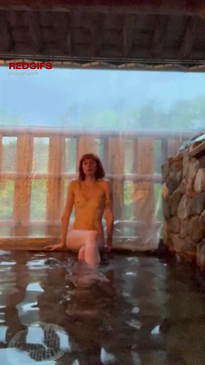 Skinny Redhead Slut Spreads Fresh Hairy Pussy in Hot Spring