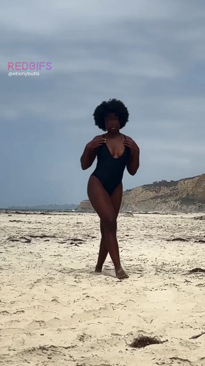 Ebony Babe's Slo-Mo Beach Strip & Tease 🔥🏖️
