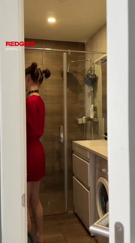 Athletic Laundry Tease: Red Dress to Bare-Ass Reveal