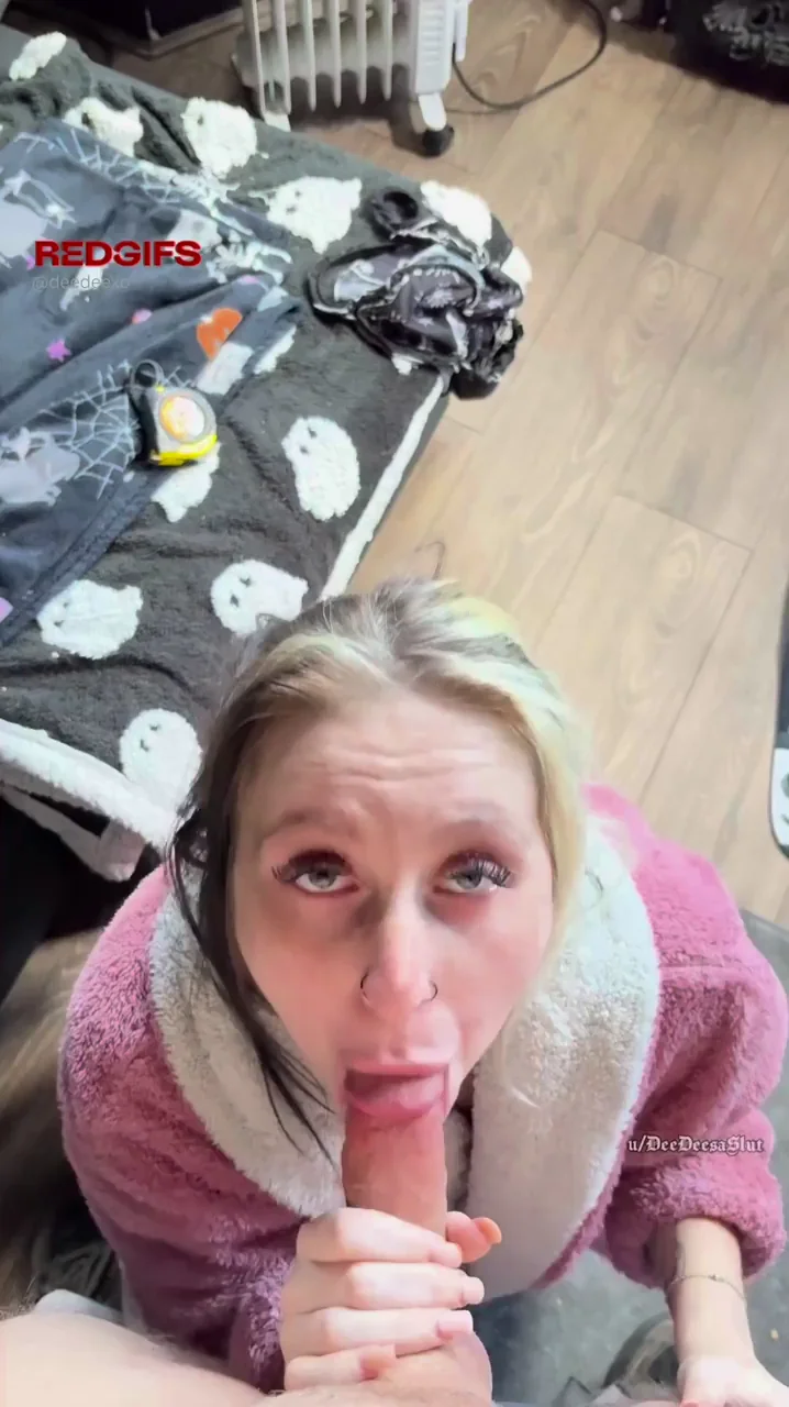 Blonde Slut in Robe Sucks Cock Before Doggie Creampie Bliss