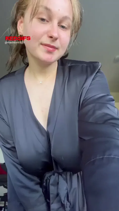Frat Party Wake-Up: Blonde Bombshell's Silky Robe Tit Tease