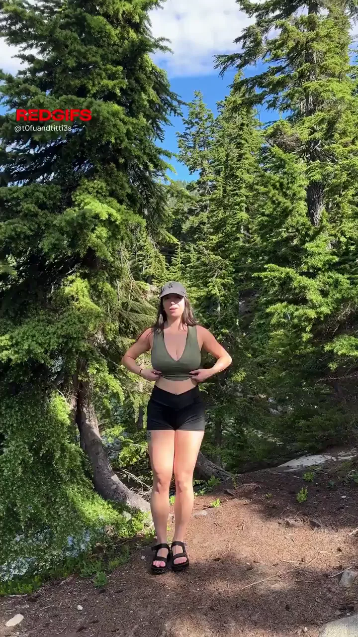POV: you go hiking with a busty petite slut who loves to flash