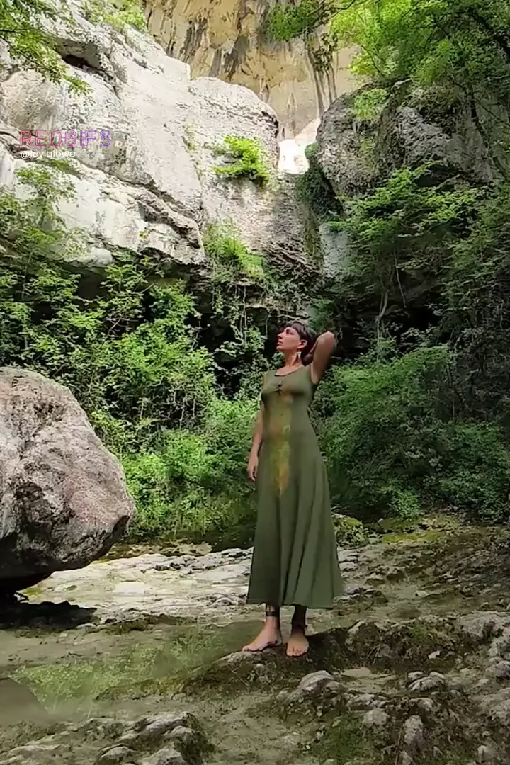 Risky Striptease Under Climbing Cliff - Tits Out in Public Wilds