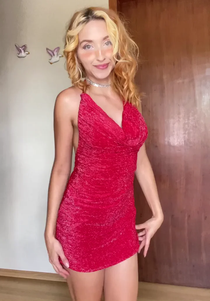 🔥 Redhead Slut Teases in Shiny Red Dress 😈