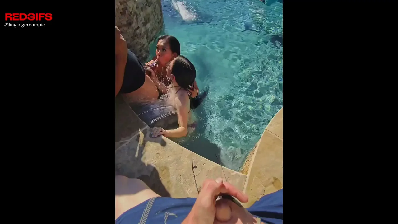 Backyard Pool Party Turns into Slutty FFM Double Blowjob Cuck Fest