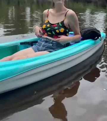 Nervous Cutie Flashes Tits on Kayak in Public 😳🍈🍈