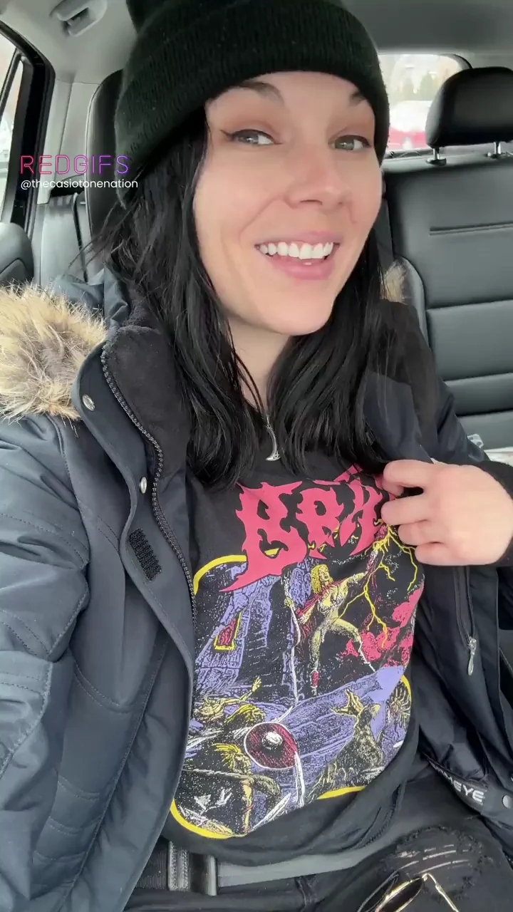Goth Slut Copilot Teases Her Perky Small Tits on Road Trip 🚗🍒 [GIF]