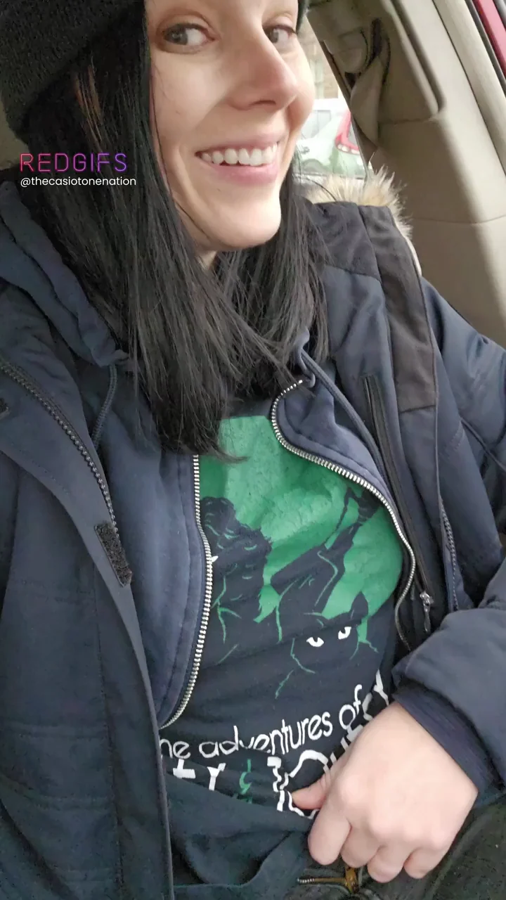 Petite Goth Slut Teases Small Tits in Traffic GIF