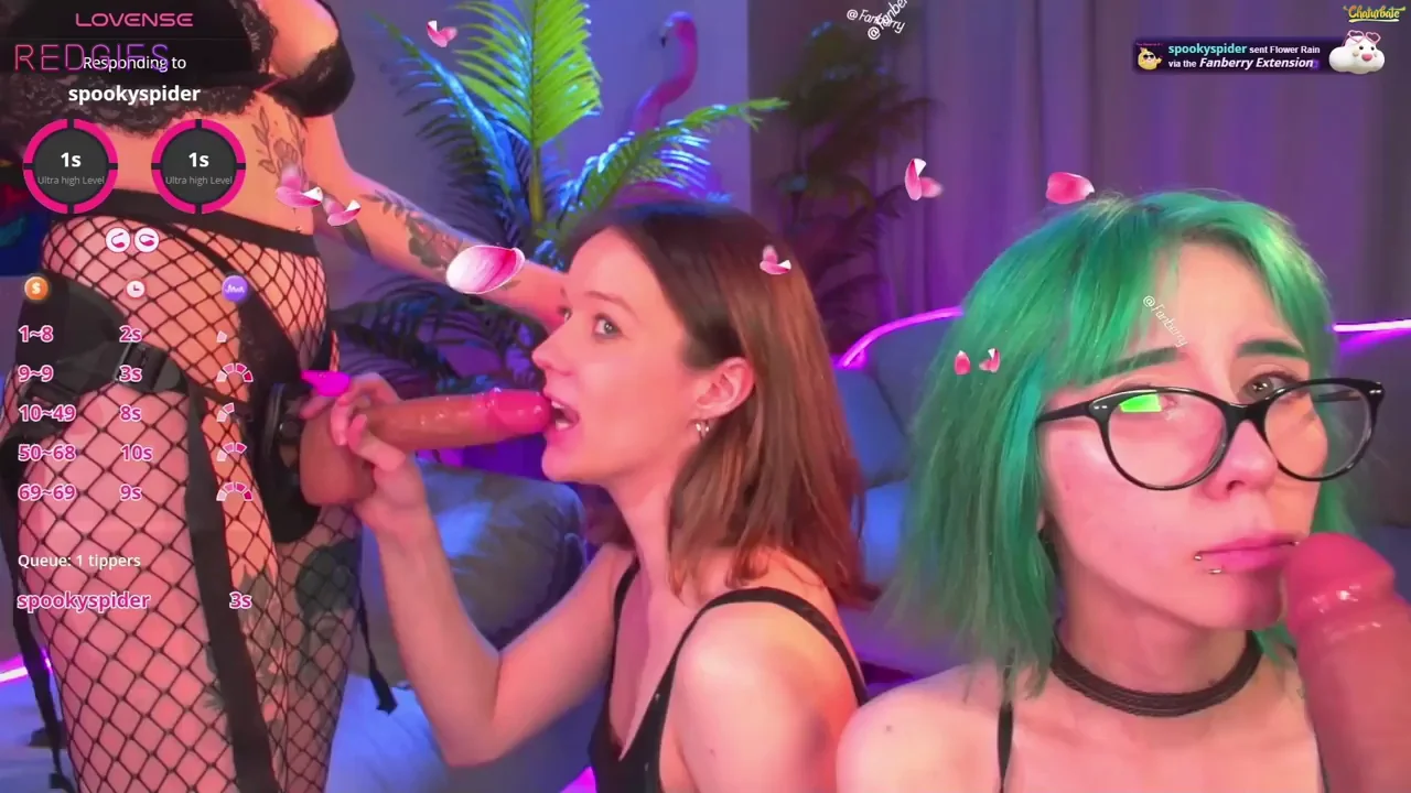 Neon Slut Throat Training: Green-Haired Geek Gags on Strap-On
