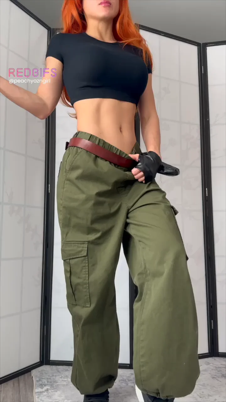 PeachyAznGirly as Slutty Kim Possible Teasing Tits and Ass in Cargo Pants