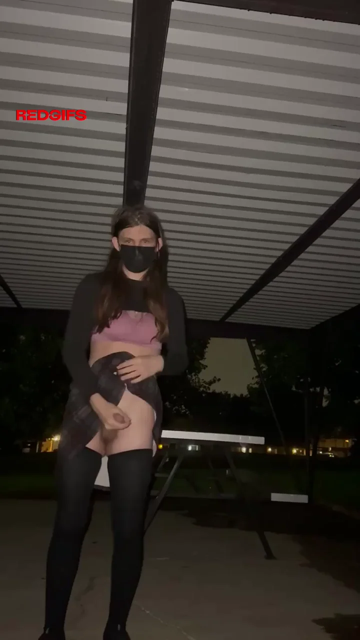 Horny Trans Slut Jerking Her Thick Cock in the Park