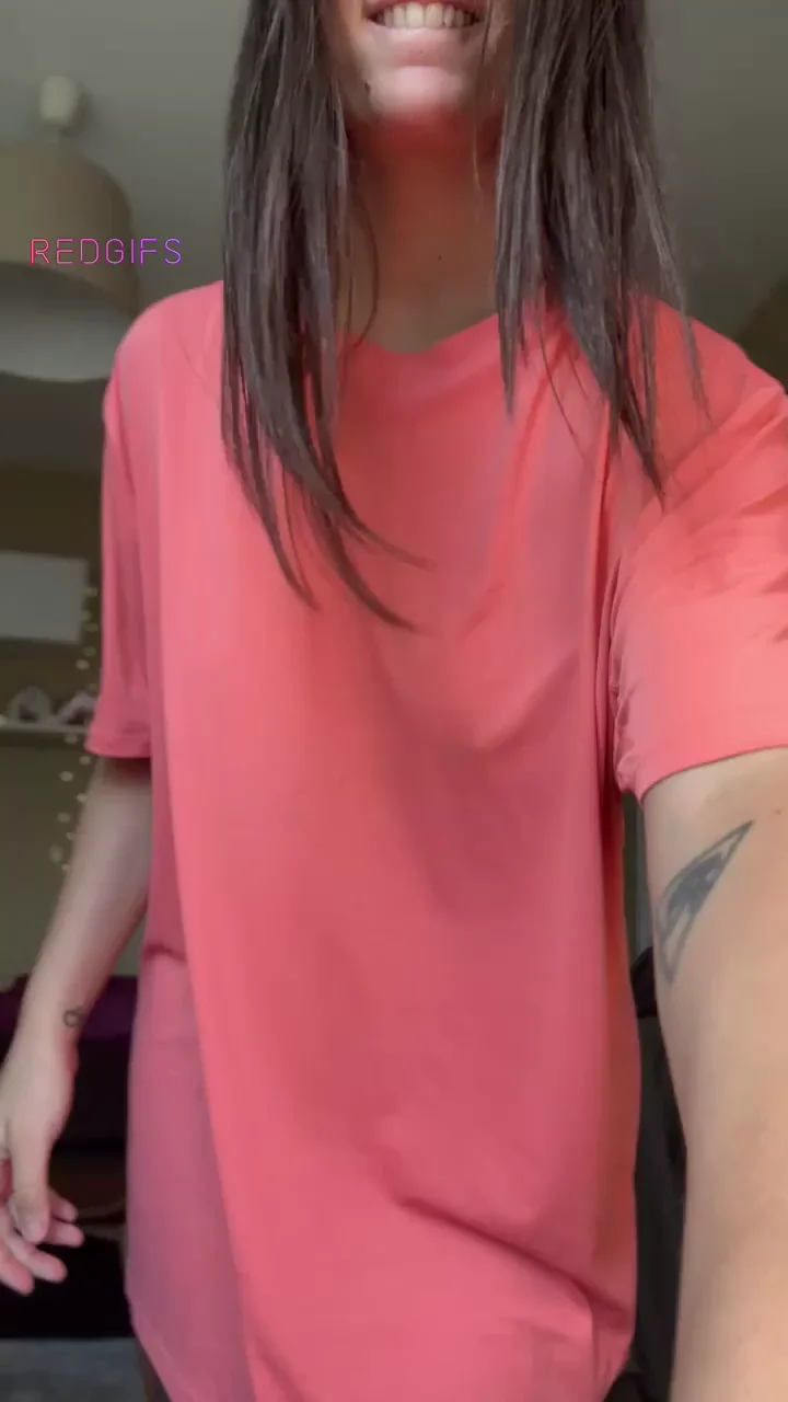 Cute Italian Babe Flashes Tits and Bushy Pussy in Pink Tee Tease