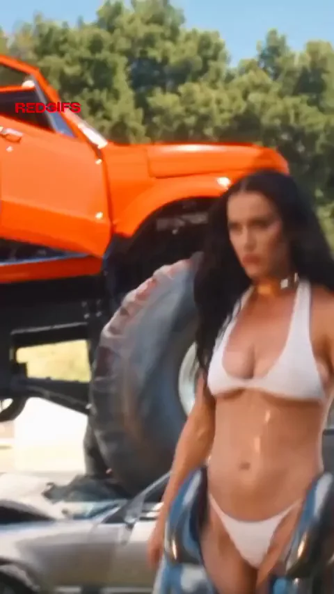 Katy Perry's Massive Tits Bursting Out in Tiny White Bikini by the Muddy Jeep