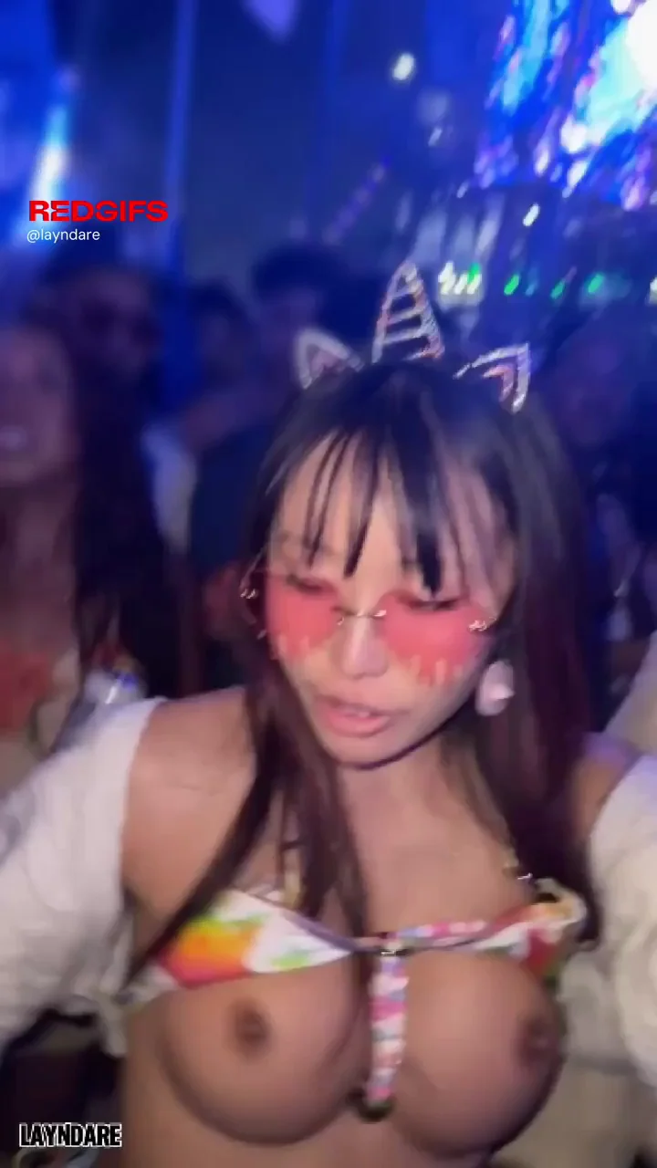 Asian Hotwife Flashes Tits and Teases Pussy at Rave Festival