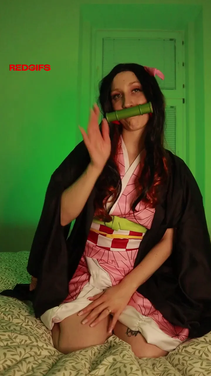Nezuko Kamado Cosplay Slut Teasing with Cucumber 🍆💦