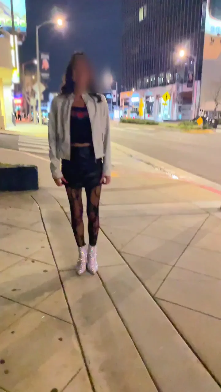 Flashing my pussy on a night out and the first car that passed caught me in their headlights