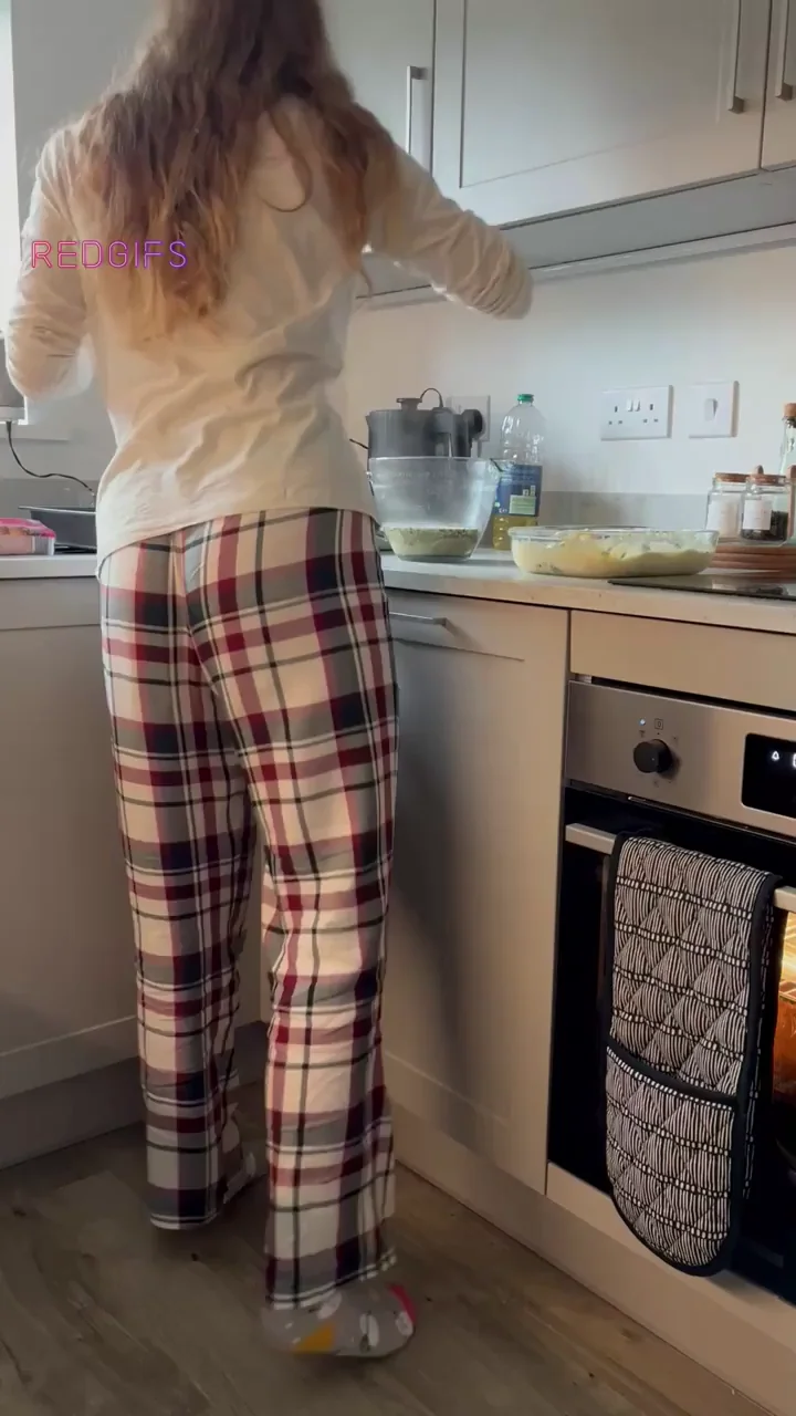 Freeuse Christmas Kitchen Pound: Redhead GF's Plaid PJs Yanked Down