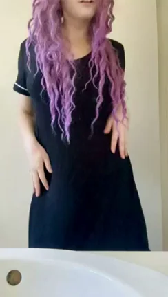 Purple-Haired Slut Lifts Nightgown: Tits Out, Pussy Tease & Tattoo Reveal