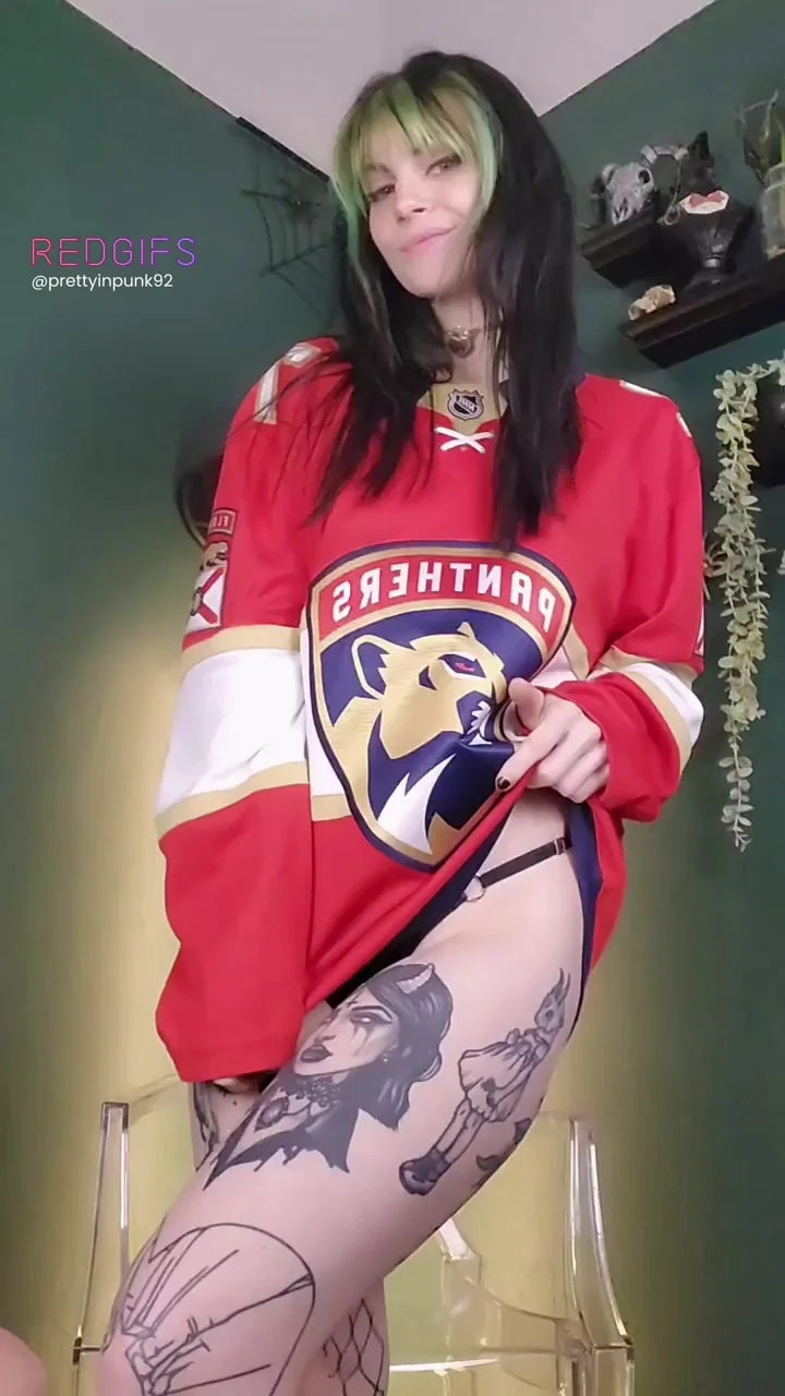 Goth Slut in Panthers Jersey Craves Pizza and Puck Action
