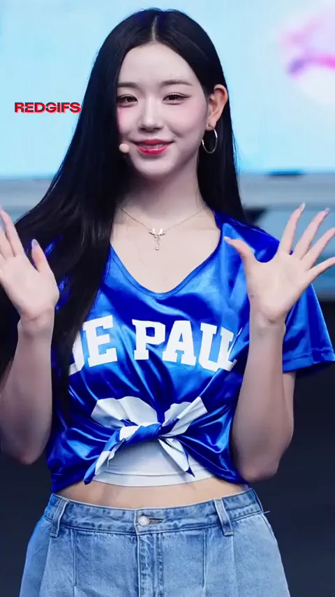 Chaeyeon from tripleS Bouncing Those Cute Big Tits in Shiny Blue Top
