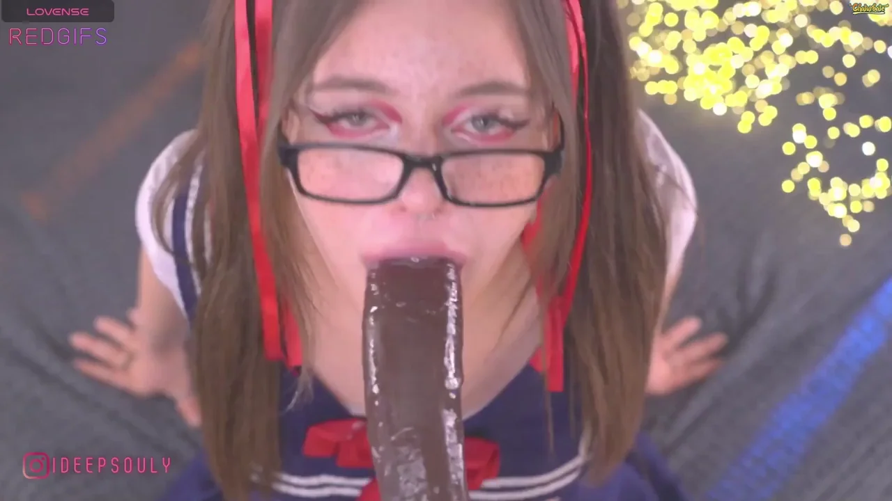 Nerdy Schoolgirl Deepthroats Massive Ebony Dildo