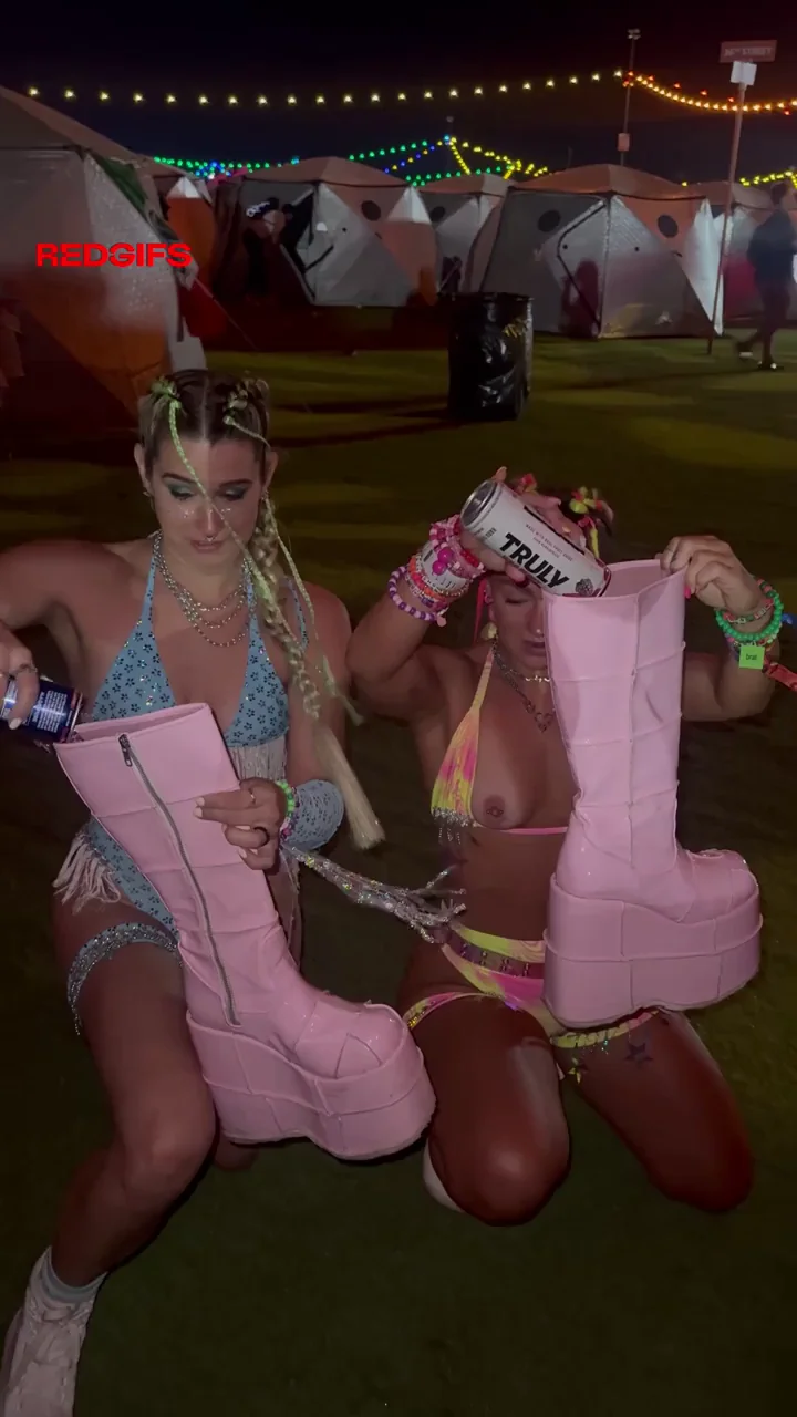 Blonde Festival Slut Flashes Tits While Chugging Shoey in Pink Go-Go Boots 🍻👅💦