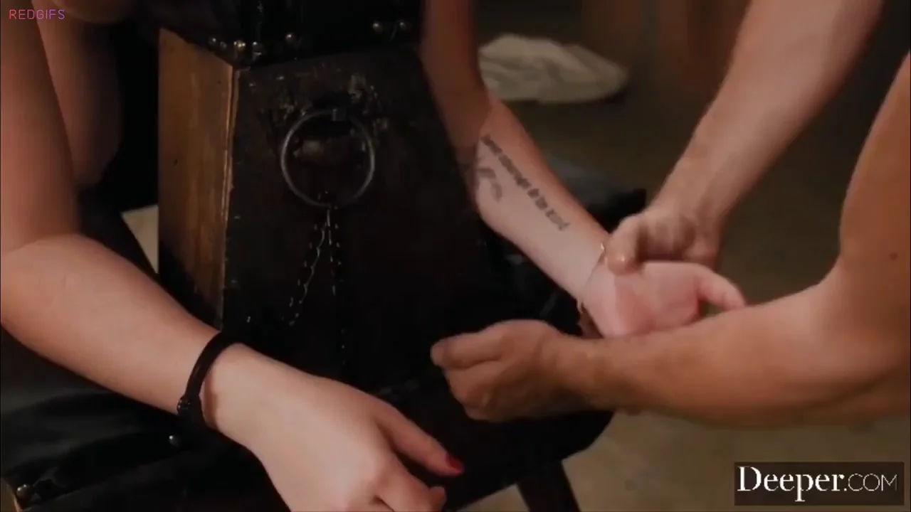 Ellie Nova handcuffed and spitroasted