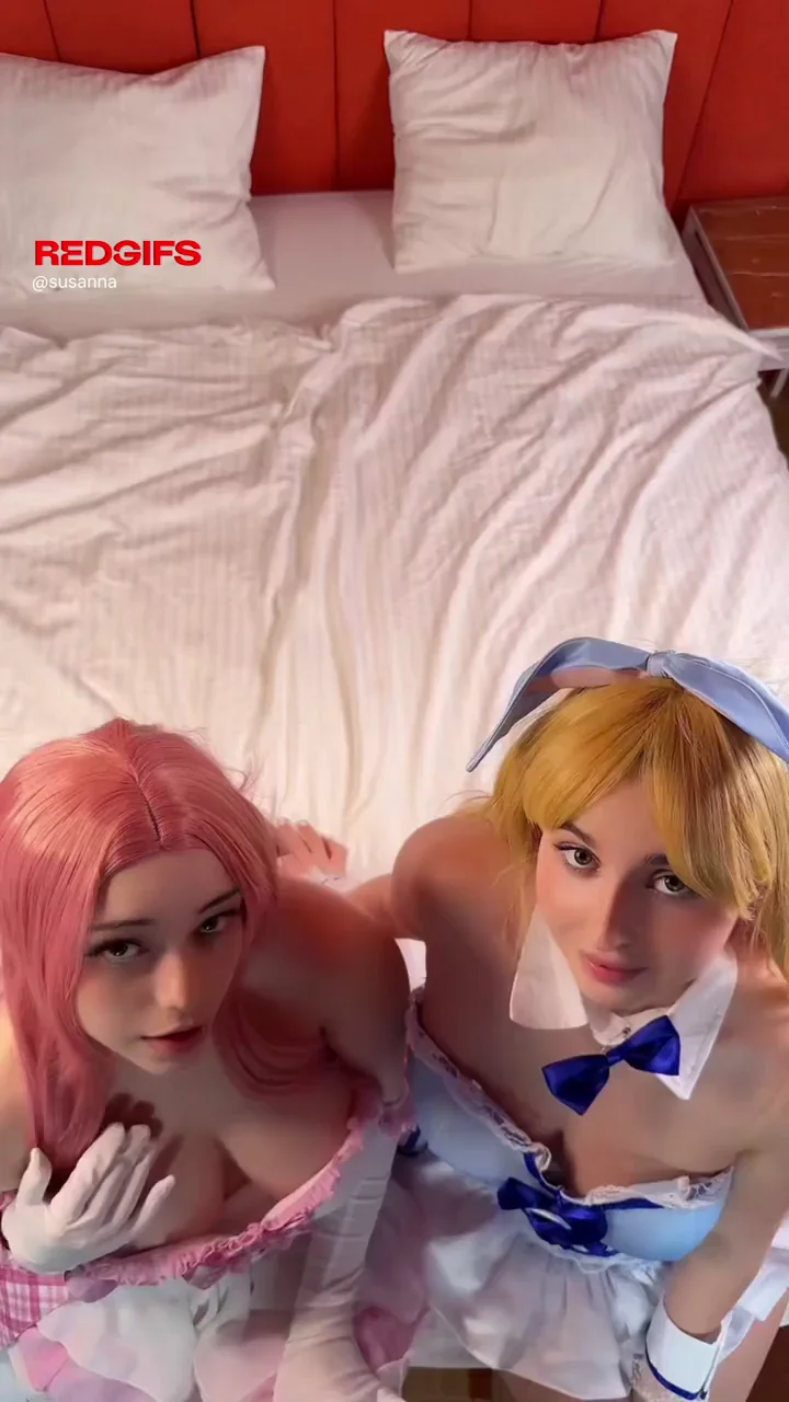 🌸 Pink & Blonde Cosplay Sluts Tease Tits on Bed 😈🍑
