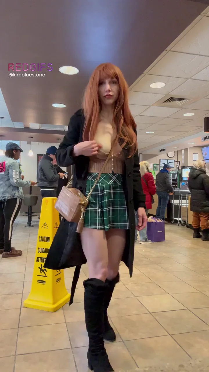 Redhead Hotwife's Slutty Titty Tease at the Fries Line