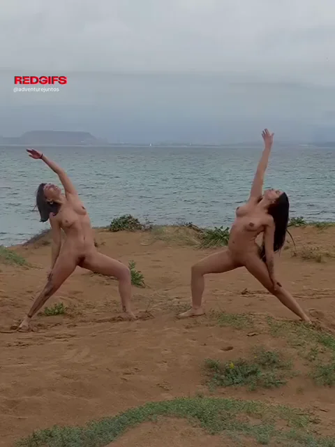 Yoga with a friend in public